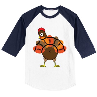 Funny Turkey And Football Thanksgiving Sport Lovers Funny Gift Baseball Sleeve Shirt