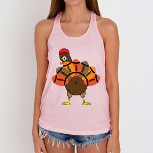 Funny Turkey And Football Thanksgiving Sport Lovers Funny Gift Women's Knotted Racerback Tank