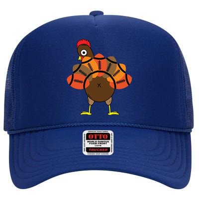 Funny Turkey And Football Thanksgiving Sport Lovers Funny Gift High Crown Mesh Back Trucker Hat