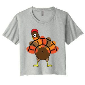 Funny Turkey And Football Thanksgiving Sport Lovers Funny Gift Women's Crop Top Tee