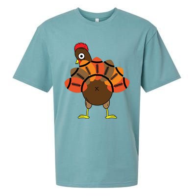 Funny Turkey And Football Thanksgiving Sport Lovers Funny Gift Sueded Cloud Jersey T-Shirt