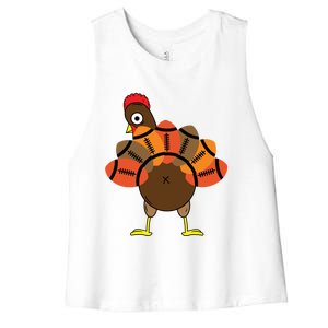 Funny Turkey And Football Thanksgiving Sport Lovers Funny Gift Women's Racerback Cropped Tank