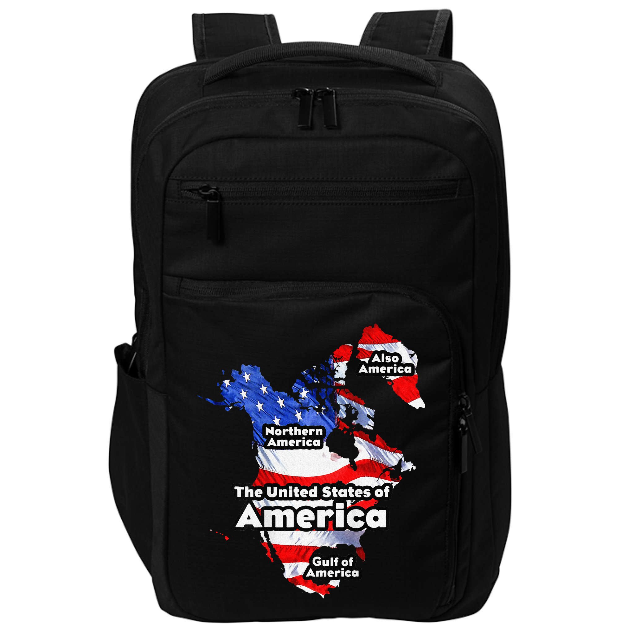 Funny Trump American Flag Canada Greenland Gulf Map On Back Impact Tech Backpack
