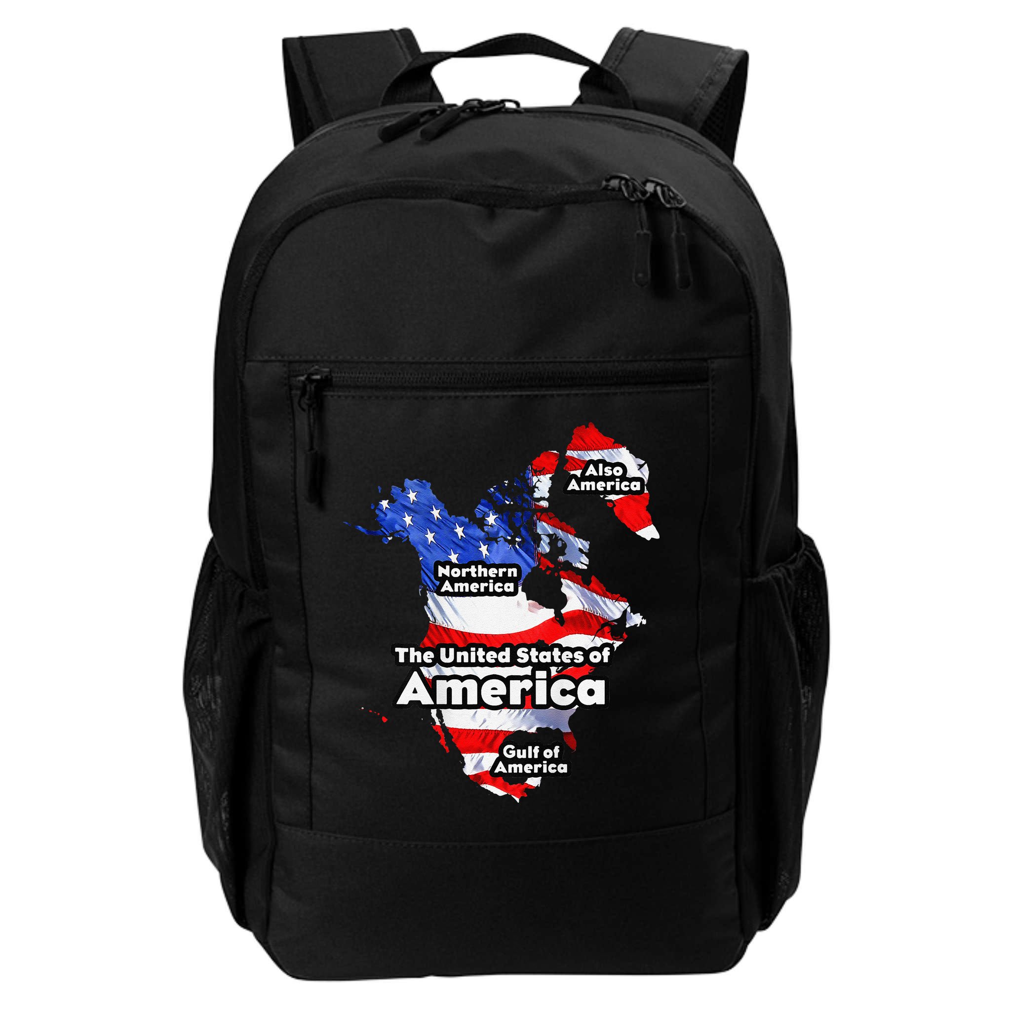 Funny Trump American Flag Canada Greenland Gulf Map On Back Backpack