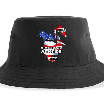 Funny Trump American Flag Canada Greenland Gulf Map On Back Sustainable Bucket Hat