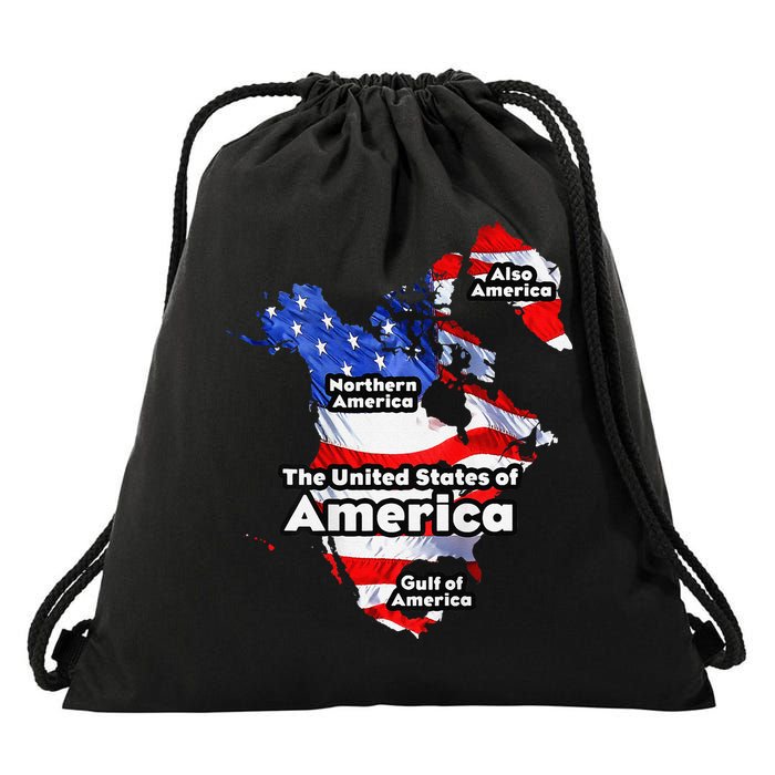 Funny Trump American Flag Canada Greenland Gulf Map On Back Drawstring Bag