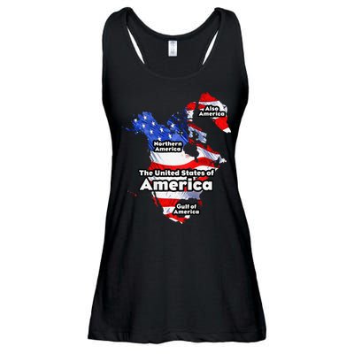 Funny Trump American Flag Canada Greenland Gulf Map On Back Ladies Essential Flowy Tank