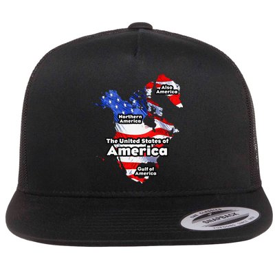 Funny Trump American Flag Canada Greenland Gulf Map On Back Flat Bill Trucker Hat