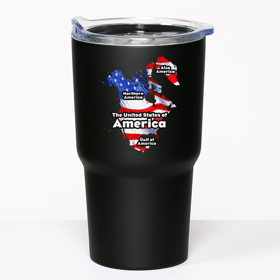 Funny Trump American Flag Canada Greenland Gulf Map On Back Tumbler
