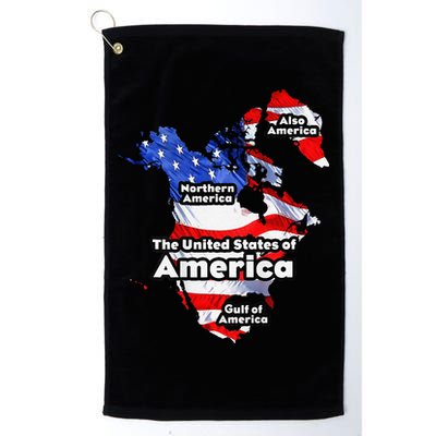 Funny Trump American Flag Canada Greenland Gulf Map On Back Golf Towel