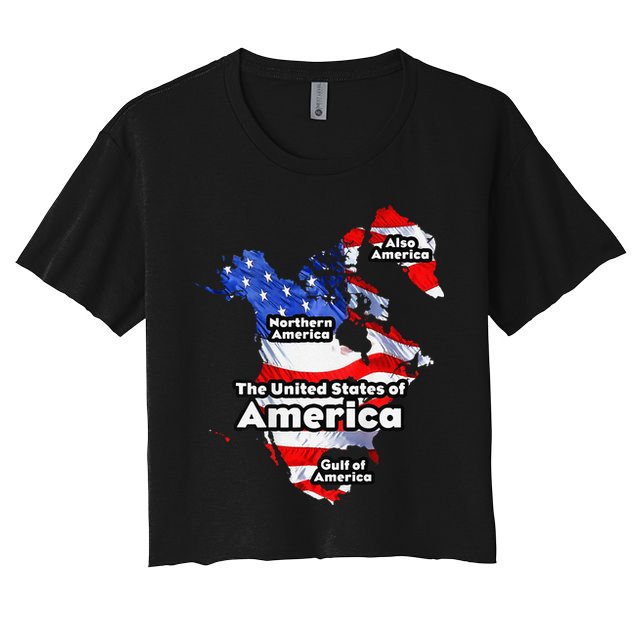 Funny Trump American Flag Canada Greenland Gulf Map On Back Crop Top