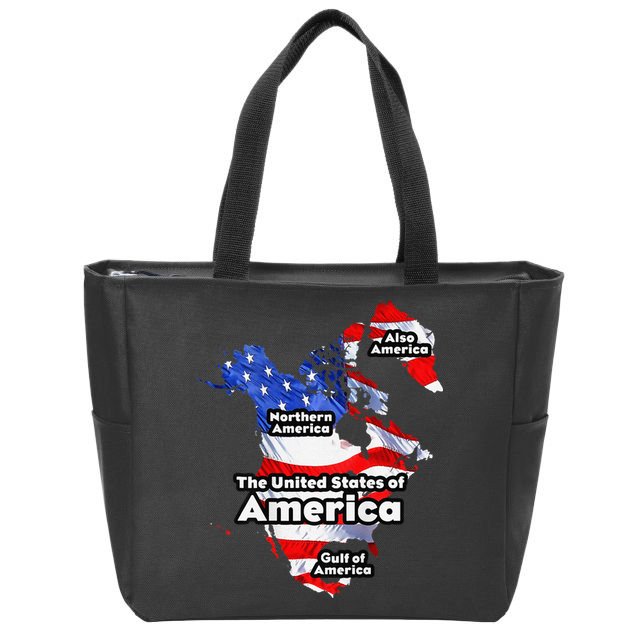Funny Trump American Flag Canada Greenland Gulf Map On Back Zip Tote Bag