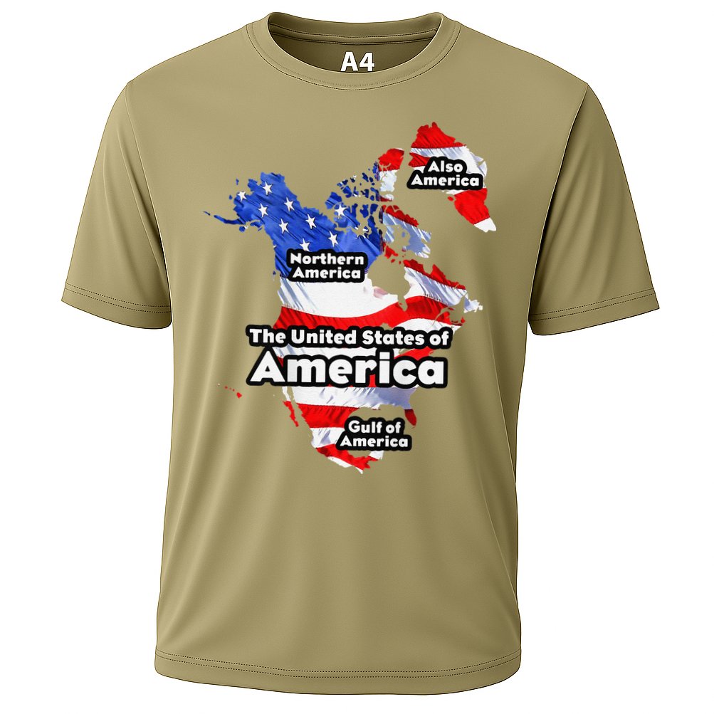 Funny Trump American Flag Canada Greenland Gulf Map On Back Performance Shirt