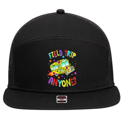 Field Trip Anyone Teacher Teaching School Bus Back To School 7 Panel Mesh Trucker Snapback Hat