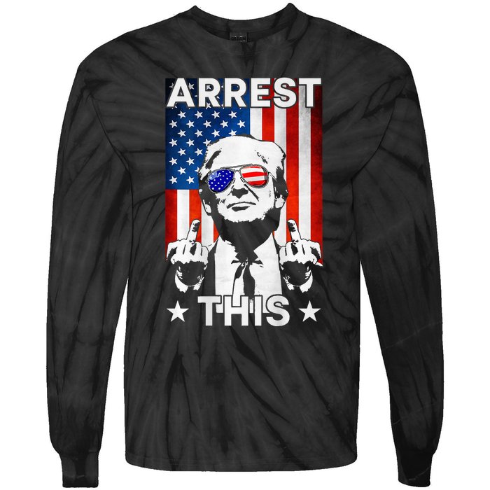 Funny Trump Arrest This American Flag Trump 2024 Tie-Dye Long Sleeve Shirt