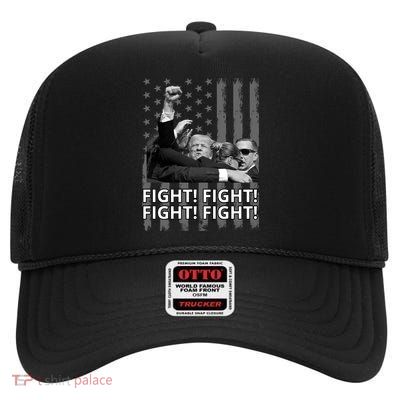 Fight Trump American Flag Rally Shooting Pennsylvania High Crown Mesh Back Trucker Hat