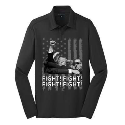 Fight Trump American Flag Rally Shooting Pennsylvania Silk Touch Performance Long Sleeve Polo