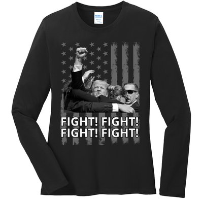 Fight Trump American Flag Rally Shooting Pennsylvania Ladies Long Sleeve Shirt