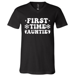 First Time Auntie Celebration Graphic V-Neck T-Shirt