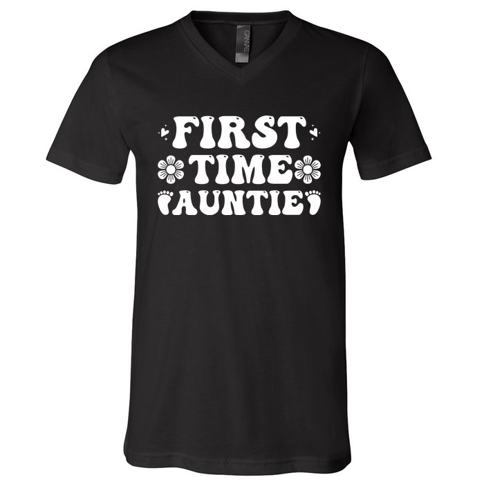 First Time Auntie Celebration Graphic V-Neck T-Shirt