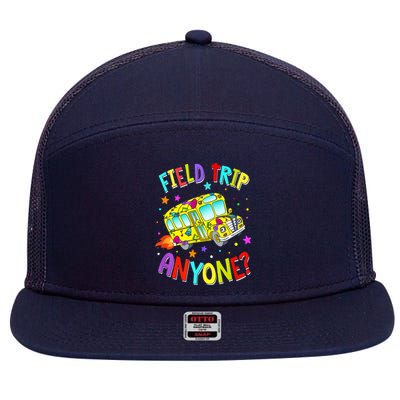 Field Trip Anyone Teacher Teaching School Bus Back To School 7 Panel Mesh Trucker Snapback Hat