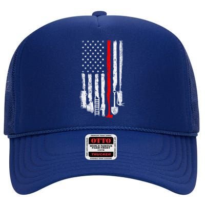 Firefighter Tools And Equipt Stripe American Flag Fire Gift High Crown Mesh Back Trucker Hat