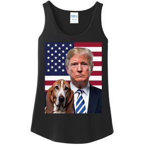 Funny Trump And Basset Hound Dog Usa Flag Election 2024 Vote Ladies Essential Tank