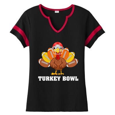 Funny Turkey American Football Bowl Thanksgiving Ladies Halftime Notch Neck Tee