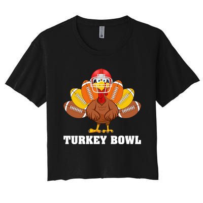 Funny Turkey American Football Bowl Thanksgiving Women's Crop Top Tee