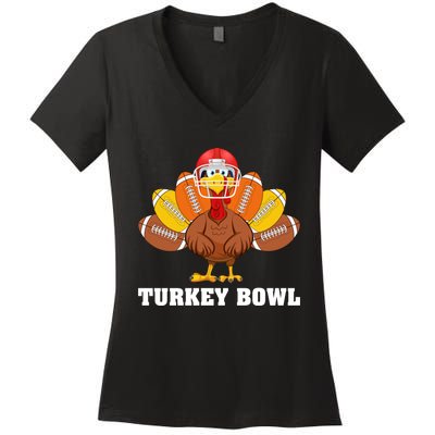 Funny Turkey American Football Bowl Thanksgiving Women's V-Neck T-Shirt