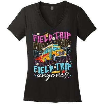 Field Trip Anyone School Bus Field Day Teacher Student Women's V-Neck T-Shirt