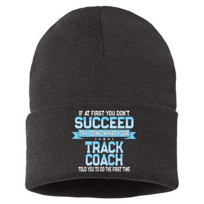 Fun Track And Field Coach Gift Funny Track Saying Sustainable Knit Beanie