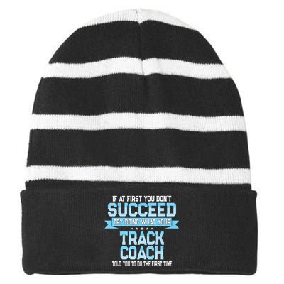 Fun Track And Field Coach Gift Funny Track Saying Striped Beanie with Solid Band