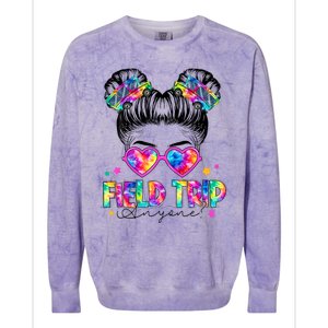 Field Trip Anyone Field Day Student Teacher Messy Bun Gift Colorblast Crewneck Sweatshirt