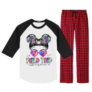 Field Trip Anyone Field Day Student Teacher Messy Bun Gift Raglan Sleeve Pajama Set