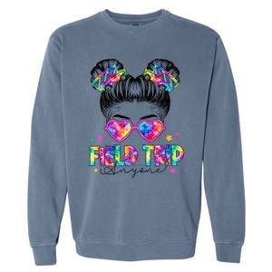 Field Trip Anyone Field Day Student Teacher Messy Bun Gift Garment-Dyed Sweatshirt