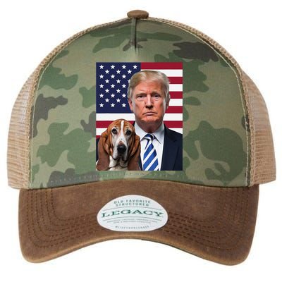 Funny Trump And Basset Hound Dog Usa Flag Election 2024 Vote Legacy Tie Dye Trucker Hat