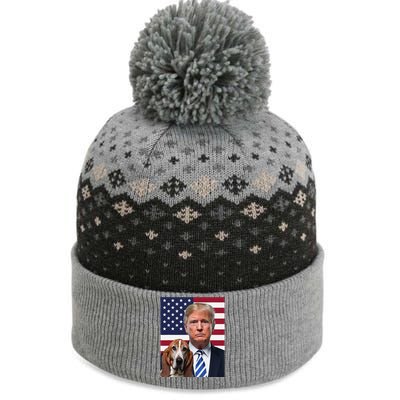 Funny Trump And Basset Hound Dog Usa Flag Election 2024 Vote The Baniff Cuffed Pom Beanie