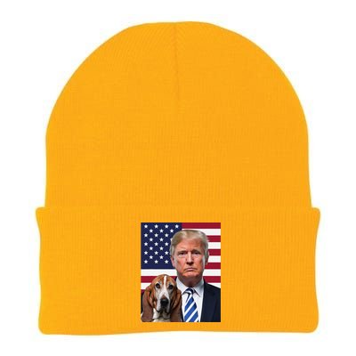 Funny Trump And Basset Hound Dog Usa Flag Election 2024 Vote Knit Cap Winter Beanie