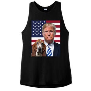 Funny Trump And Basset Hound Dog Usa Flag Election 2024 Vote Ladies PosiCharge Tri-Blend Wicking Tank