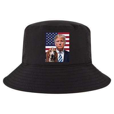 Funny Trump And Basset Hound Dog Usa Flag Election 2024 Vote Cool Comfort Performance Bucket Hat