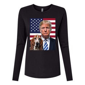 Funny Trump And Basset Hound Dog Usa Flag Election 2024 Vote Womens Cotton Relaxed Long Sleeve T-Shirt