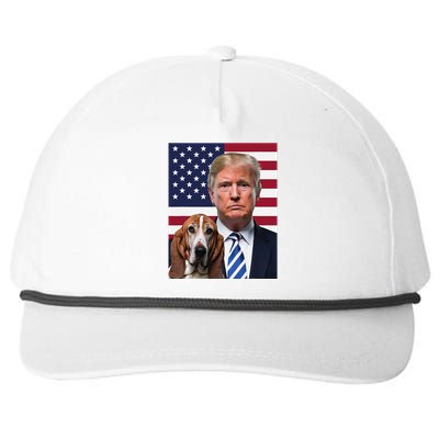 Funny Trump And Basset Hound Dog Usa Flag Election 2024 Vote Snapback Five-Panel Rope Hat