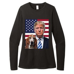 Funny Trump And Basset Hound Dog Usa Flag Election 2024 Vote Womens CVC Long Sleeve Shirt