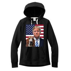 Funny Trump And Basset Hound Dog Usa Flag Election 2024 Vote Women's Fleece Hoodie