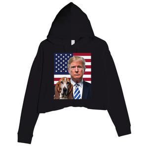 Funny Trump And Basset Hound Dog Usa Flag Election 2024 Vote Crop Fleece Hoodie