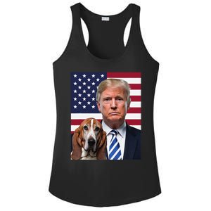 Funny Trump And Basset Hound Dog Usa Flag Election 2024 Vote Ladies PosiCharge Competitor Racerback Tank