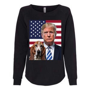 Funny Trump And Basset Hound Dog Usa Flag Election 2024 Vote Womens California Wash Sweatshirt