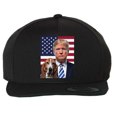 Funny Trump And Basset Hound Dog Usa Flag Election 2024 Vote Wool Snapback Cap