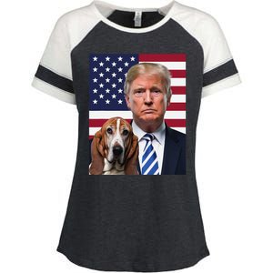 Funny Trump And Basset Hound Dog Usa Flag Election 2024 Vote Enza Ladies Jersey Colorblock Tee